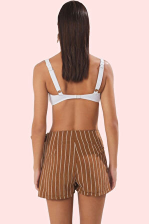 Kadın Şort Etek Yazlık Dokuma Dar Paça Çizgili Bağlama Detaylı Plaj Yaz Aylarının Vazgeçilmezi