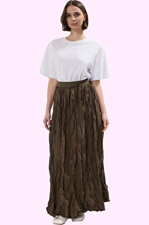 Kadın Maxi Etek Kırışık Dokuma Kumaş A line Günlük Şık Tasarım Hafta Sonu Kaliteli Malzeme