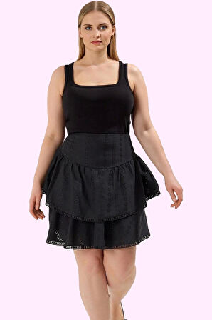 Kadın Kısa Etek Fırfırlı Desenli Brode Dokuma Pamuklu Günlük Hafta Sonu Yaz Aylarının Vazgeçilmezi