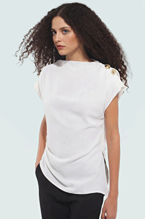 Yazlık Kadın Fitted Krep Bluz Dik Yaka Günlük Stil Özenle Seçilmiş Dayanıklı Malzeme