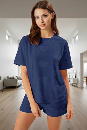 Kadın Kalpli Desenli Pamuklu Pijama Takımı Seçkin Malzeme Trend Tasarım