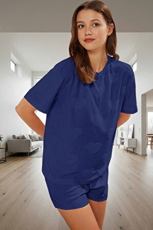 Kadın Kalpli Desenli Pamuklu Pijama Takımı Seçkin Malzeme Trend Tasarım