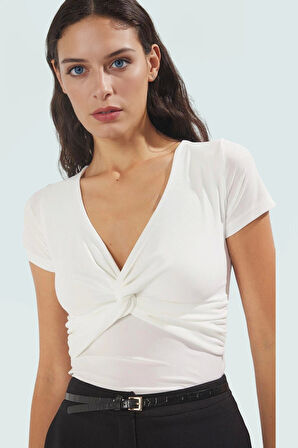 V Yaka Kısa Kollu Sandy Dokuma Örme Bluz Mükemmel Uyum Rahat Ve Şık Özenle Seçilmiş Uzun Ömürlü