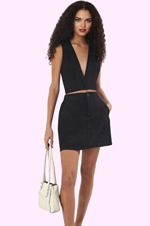 Kadın Mini Basic Keten Etek Günlük Casual Tarz Kaliteli Malzeme Yaz Aylarının Vazgeçilmezi