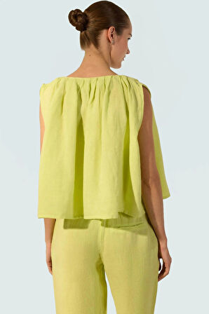 Yazlık Keten Bluz Bağlama Detaylı Dik Yaka Günlük Tarz Şık Görünüm Trend Tasarım