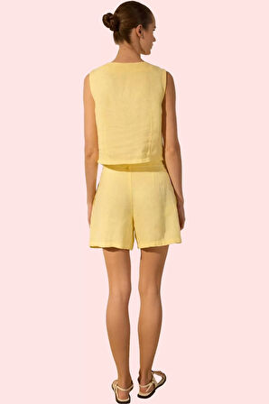 Kadın Keten Mini Şort Geniş Paça Yüksek Bel Yazlık Günlük Hafta Sonu Yaz Aylarının Vazgeçilmezi