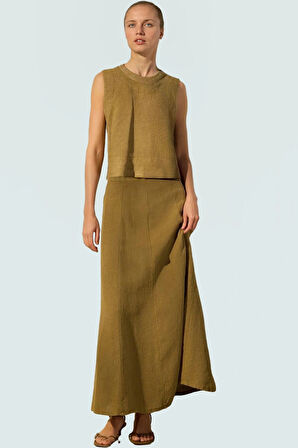 Kadın Keten Crop Bluz Regular Kalıp Yazlık Günlük Kaliteli İşçilik