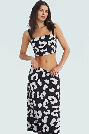 Yazlık Kadın Animal Desenli Viskoz Bluz Etek Takım Zarifane Tasarım Özenle Seçilmiş