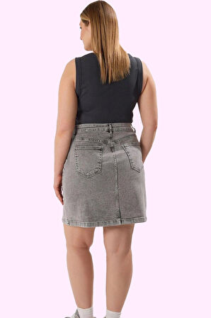 Kadın Denim A line Mini Etek Yüksek Bel Yırtmaçlı Pamuk Günlük Hafta Sonu Kaliteli Malzeme
