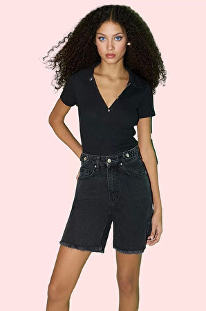 Kadın City Short Denim Şort Yüksek Bel Boru Paça Pamuklu Günlük Kullanım Dayanıklı Malzeme