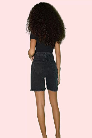 Kadın City Short Denim Şort Yüksek Bel Boru Paça Pamuklu Günlük Kullanım Dayanıklı Malzeme