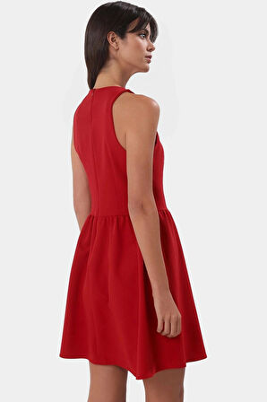 Yazlık Mini Elbise Dokuma Kumaş Skater Kalıp Günlük Şık Rahat Ve