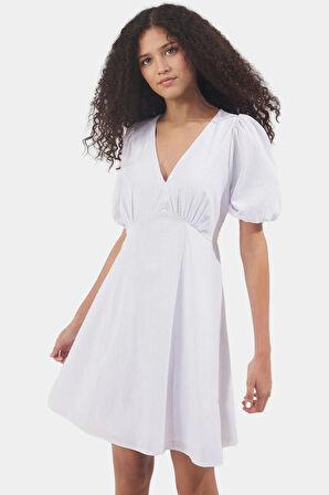 Yazlık Kısa A line Pamuklu Elbise Balon Kol Detayı Konforlu Kesim Uzun Ömürlü Şık Görünüm