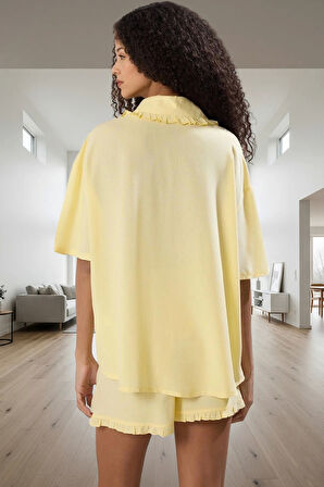 Kadın Viskoz Pijama Takımı Fırfırlı Detaylar İle Rahat Ev Giyim Seti Profesyonel Görünüm