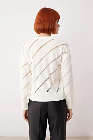 Kadınlara Özel Regular Kalıp Ajurlu Triko Kazak Bisiklet Yaka Düşük Kollu Modern Şıklık Kaliteli