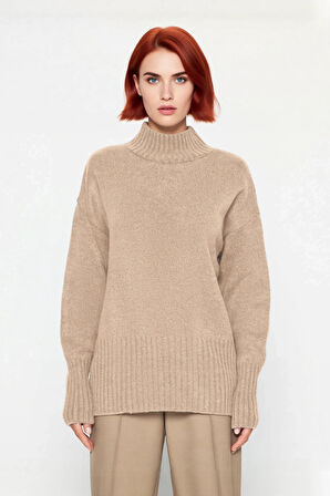 Kadın Oversize Kesim Dik Yaka Reglan Kol Düz Gri Triko Kazak Kışlık Günlük Giyim İçin İdeal Seçim