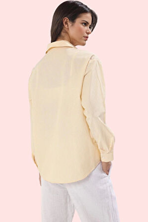 Kadın Çizgili Oversize Gömlek Basic Siluet Uzun Kollu Rahat Günlük Yaz Aylarının Vazgeçilmezi