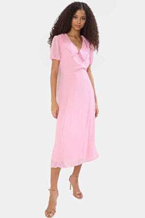 Şifon A Kesim Midi Elbise Bebe Yaka Kısa Kol Yazlık Günlük Mükemmel Uyum Özenle Seçilmiş