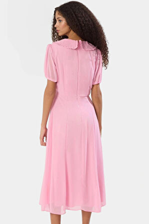 Şifon A Kesim Midi Elbise Bebe Yaka Kısa Kol Yazlık Günlük Mükemmel Uyum Özenle Seçilmiş