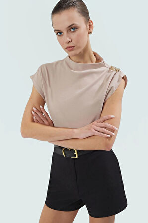 Fitted Dik Yaka Scuba Krep Örme Bluz Günlük Stil Özenle Seçilmiş Uzun Ömürlü Konforlu Kesim