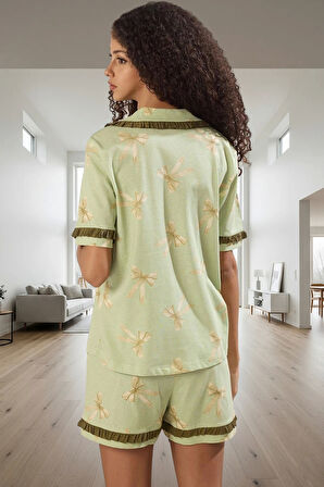 Kadın %100 Pamuklu Kısa Kollu Regular Pijama Takımı Konforlu Kesim Modern Stil Uzun Ömürlü