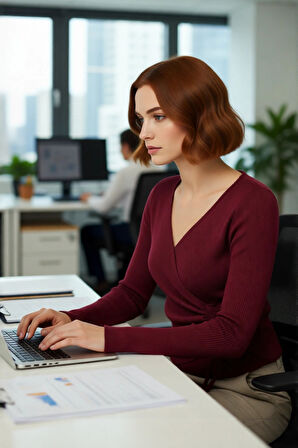 Kadın Fitted Kruvaze Yaka Bağcıklı Triko Üst Modern Günlük Kombinler İçin Şık Ve Rahat Seçim