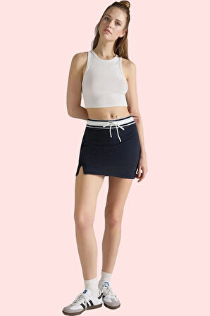 Kadın Örme Şort Etek Renk Bloklu Desen Dar Paça Yaz Aylarının Vazgeçilmezi Günlük Kullanım