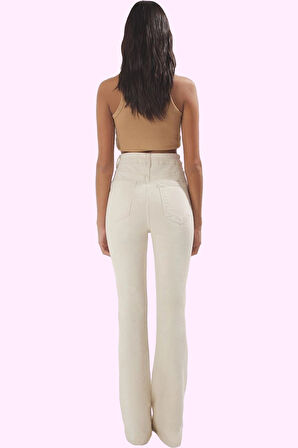 Kadın Yüksek Bel İspanyol Paça Jean Düz Desen Günlük Kombinler Hafta Sonu Kaliteli Malzeme