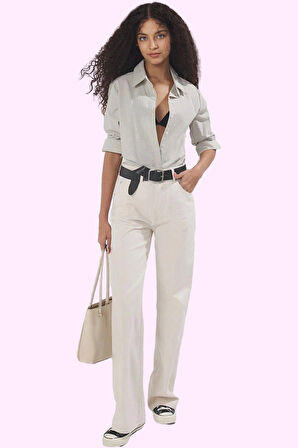 Kadın Yüksek Bel Geniş Paça Denim Pantolon Pamuk Günlük Stil Hafta Sonu Yaz Aylarının Vazgeçilmezi