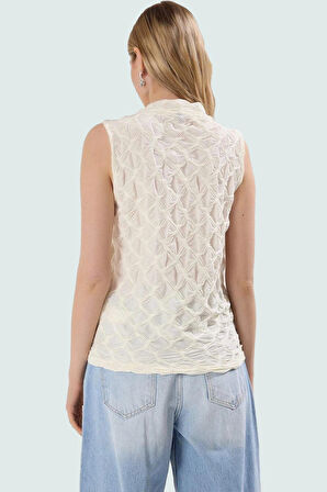 Gofre Dokulu Regular Bluz Yazlık Rahat Polyester Elastan Uzun Ömürlü Zarifane Tasarım