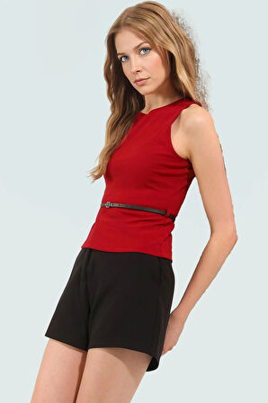 Şık Kemerli Fitted Bluz Scuba Krep Yazlık Günlük Özel Tasarım Zarifane Görünüm