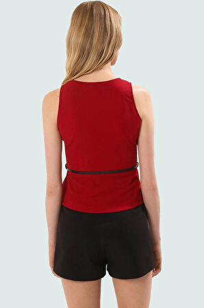 Şık Kemerli Fitted Bluz Scuba Krep Yazlık Günlük Özel Tasarım Zarifane Görünüm