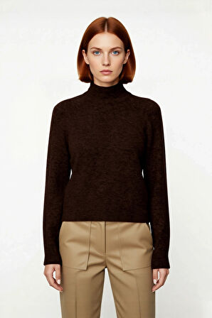 Kadın Oversize Dik Yaka Triko Kazak Reglan Kol Kışlık Günlük Şıklık Sunan Bordo Basic Tasarım