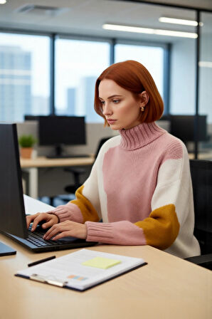 Kadın Oversize Dik Yaka Renk Bloklu Düşük Kol Selanik Dokuma Uzun Triko Kazak Kışlık Kombinlerin