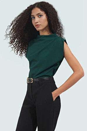 Fitted Dik Yaka Scuba Krep Örme Bluz Günlük Stil Özenle Seçilmiş Uzun Ömürlü Konforlu Kesim