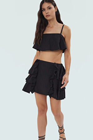 Kadın Yazlık Kısa Fitilli Pamuklu Bluz Etek Takım Uzun Ömürlü Trend Tasarım Dayanıklı Malzeme