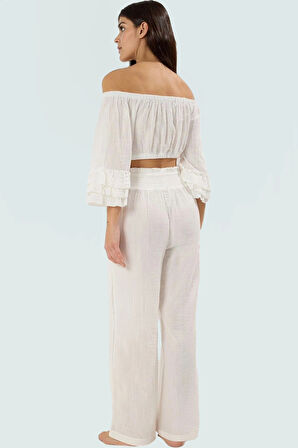 Yazlık Kadın Pamuklu Bluz Pantolon Takım Rahat Plaj Giyim Mükemmel Uyum Günlük Kullanım İçin