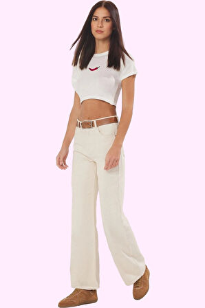 Kadın Yüksek Bel Geniş Paça Jean Pantolon Günlük Stil Hafta Sonu Yaz Aylarının Vazgeçilmezi