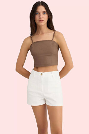 Kadın Pamuklu Gabardin Mini Şort Yüksek Bel Geniş Paça Günlük Kombinler Yaz Aylarının Vazgeçilmezi