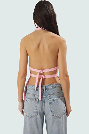 Şık Fitted Dokuma Bluz Halter Yaka Kolsuz Yazlık Yüksek Kalite Kaliteli İşçilik