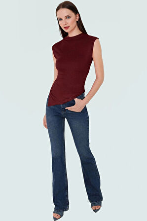 Asimetrik Kolsuz Bluz Viskoz Elastan Yazlık Fitted Dik Yaka Şık Görünüm Günlük Kullanım İçin