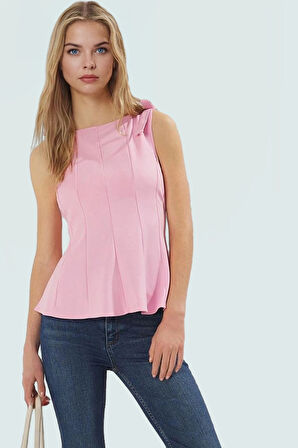 Fitted Peplum Bluz Kolsuz Bisiklet Yaka Örme Yazlık Seçkin Malzeme Yüksek Kalite