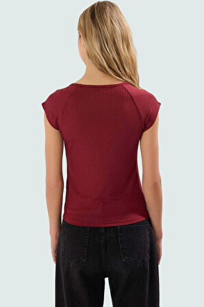 Fitted Örme Bluz Kalp Yaka Yazlık Günlük Premium Kalite Kullanım İçin Modern Stil