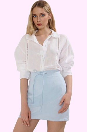 Kadın Denim Mini Etek Bağcıklı Bel Detayı Casual Günlük Stil Hafta Sonu Yaz Aylarının Vazgeçilmezi