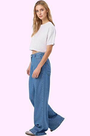 Kadın Geniş Paça Yüksek Bel Kot Pantolon Liyosel Denim Günlük Stil Yaz Aylarının Vazgeçilmezi