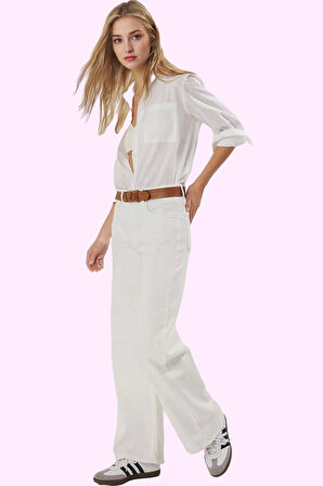 Kadın Yüksek Bel Geniş Paça Jean Pantolon Pamuklu Yazlık Günlük Stil Yaz Aylarının Vazgeçilmezi