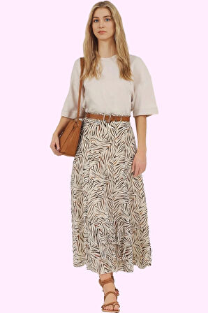 Kadın Maxi Kloş Etek Animal Desenli Rahat Günlük Yazlık Hafta Sonu Yaz Aylarının Vazgeçilmezi