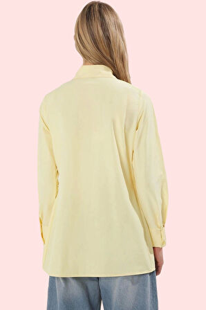 Kadın Kruvaze Bağlamalı Pilise Detaylı Dokuma Gömlek Günlük Kullanım Yaz Aylarının Vazgeçilmezi