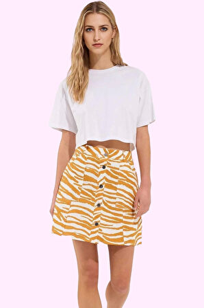 Kadın Mini A line Zebra Desenli Gabardin Etek Pamuk Yaz Aylarına Özel Stilin Buluştuğu Yer