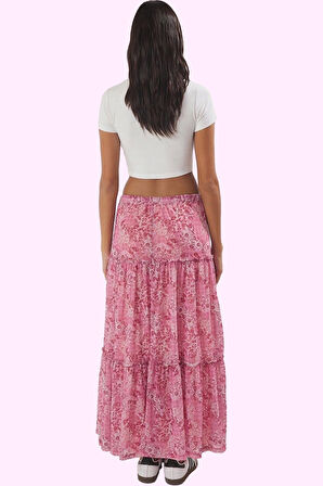 Kadın Maxi Etek Çiçekli Desen Astarlı Skater Kalıp Günlük Kombinler Yaz Aylarının Vazgeçilmezi